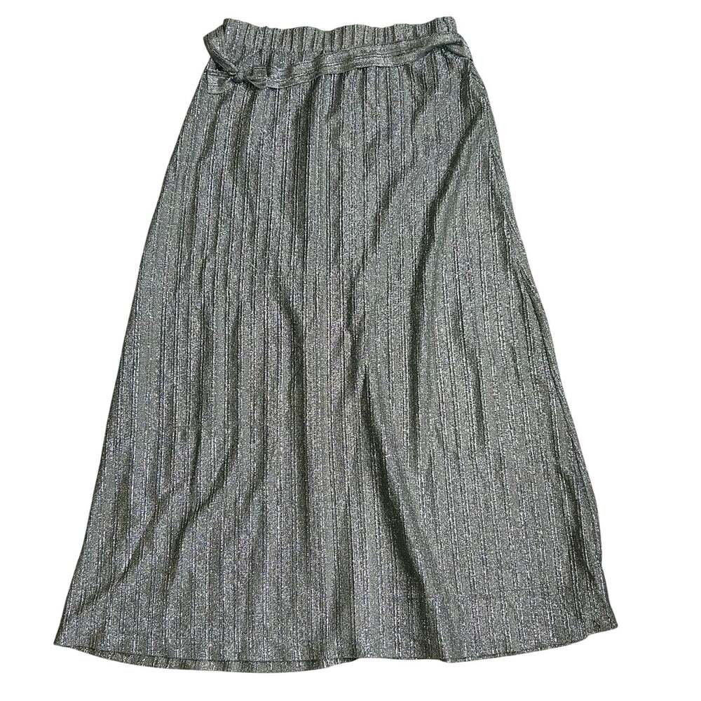 Vintage Metallic Silver Maxi Skirt 1980s Shimmer Christmas Holiday Bow Plus Size
